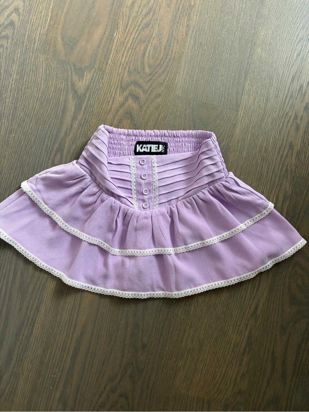 Katie J NYC Lavender Ruffle Tiered Skort with Lace Trim